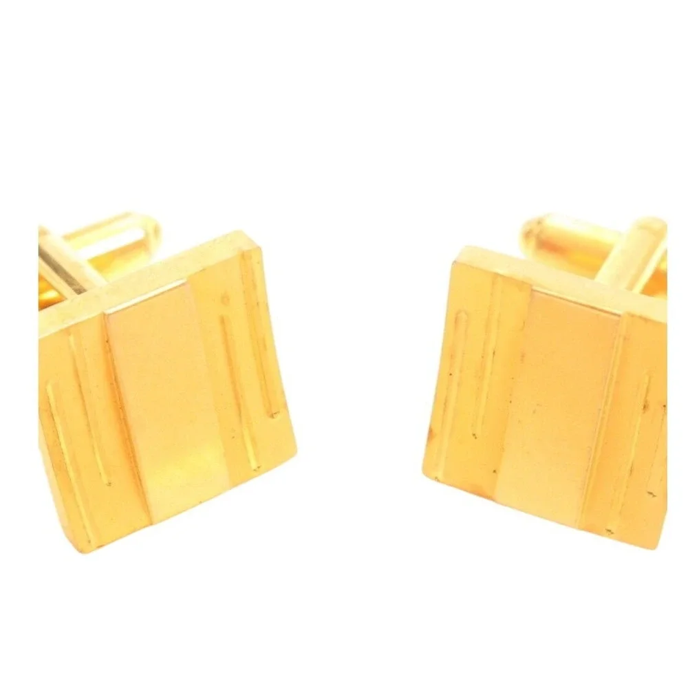 Vintage Gold Tone Square Geometric Linear Textured Bullet Back Cufflinks‎ Mens